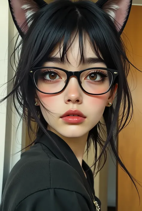 ((top quality、masterpiece、high sensitivity、high resolution、detailed description、Delicate Face Depiction、８Ｋ)),((Slender Woman、wearing glasses)),GeGeGe no Kitaro、Cat Girl、Anime Cosplay、