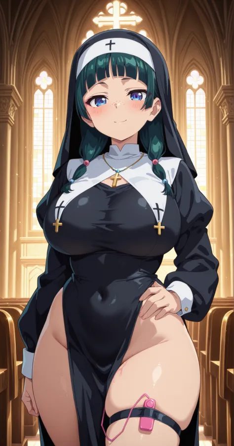 high resolution image, masterpiece, best quality, amazing quality, official art, detailed_hands, elegant_fingers, perfect eyes, anime font, anime coloring, moody lighting, Maomao, green hair, blue eyes with detailed highlights, (curvy), BREAK skindentation...