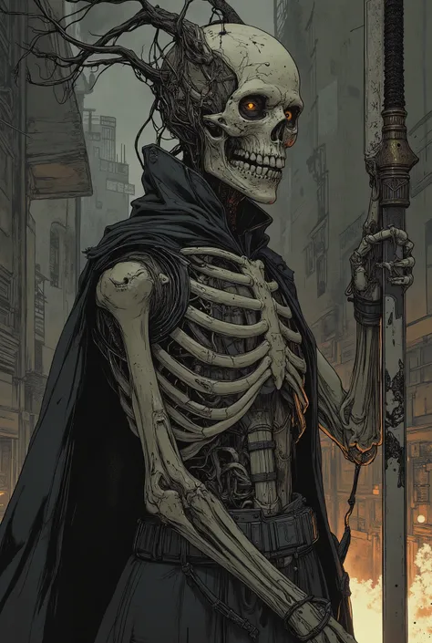 painting of a skeleton holding a sword and shield, COMPLEX AND DETAILED ANATOMY, bones and veins, Skeleton Warrior, with arteries as roots, bones using leather armor, death is swallowed by victory, wearing a skeleton armor, Skeleton Knight , the other is ...