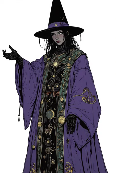 **it stirs fantasy and imagination** This image、sparks fantasy and imagination、The robe depicts a person shrouded in darkness。The robe is richly decorated with intricate patterns and symbols。The robe is dark purple、 bright green、creates a sense of anonymit...