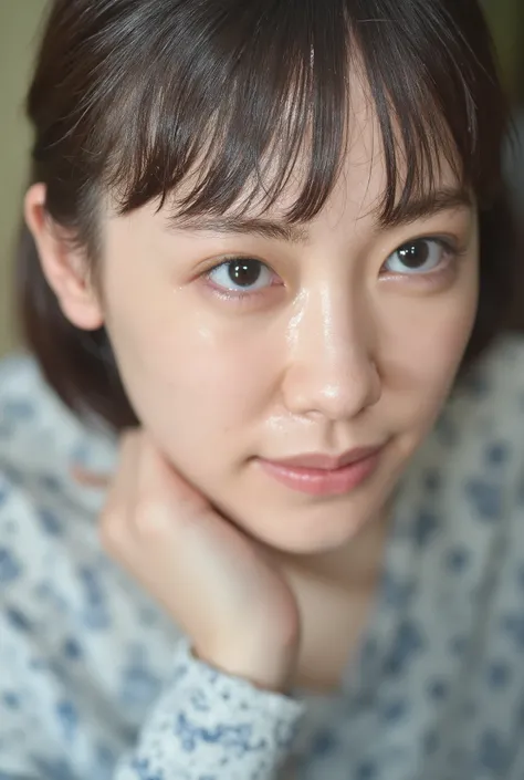  High resolution photo of a Japanese woman in a dress       ,.  woman doing her skin care , masterpiece, best quality,   Movie Light  , super real, where small details have been peeked on her face, 8k, woman doing her skin care、彼女のejaculate on faceをした 、wet...