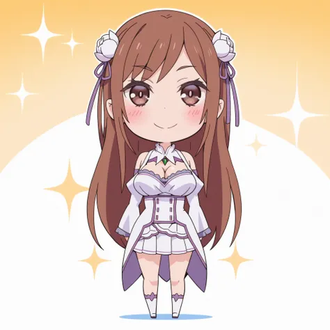 ayane Shirakawa, high quality, masterpiece, Very detailed, high quality, high resolution, A girl, solo, Brown hair, brown eyes, beautiful, beautiful and perfect face, Lustful smile, View your audience, ( emilia outfit ) , ( Re:Zero outfit ) , cleavage vis...