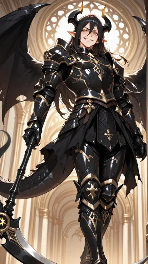 (masterpiece, best quality: 1. 3), highres, 8K, CG, (((Anime))), (1 male), lean body, ((masculine)), (floating in the air), weredragon, japanese anime style, glossy black, shiny black leather, ((beautiful golden eyes, finely detailed eyes, bright eyes, ver...