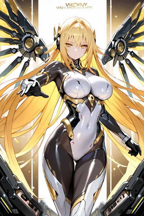 Anime, Girl, (((1girl))), (((Waifu, Kiss-Shot Acerola Orion Heart Under Blade Waifu))), (((Vivid Yellow Hair, Long Hair))), ((Golden Yellow Eyes, Detailed Eyes)), (Detailed Body, Detailed Face), Slim Face, Dramatic Pose, [(((Gold and White Color Scheme))),...