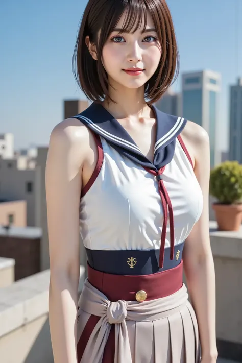 firm breast, by adjusting the framing so the subject's full head is visible within the composition, a highly detailed and realistic digital illustration of a female character in a stylized military-inspired fantasy outfit, realistic upper‑body portrait pho...