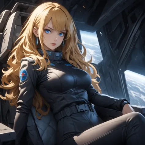  ((extreme quality)), ((Masterpiece)), (( Enrich the picture, Masterpiece level quality)), golden hair , Mid-length Layers hair , medium breasts , blue eyes , fierce woman , extreme eyes details, raw 4k, perfect proportions , extreme hair detailed, extreme...