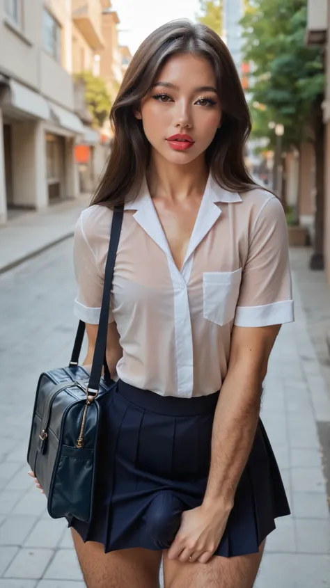 score_9, score_8_up, score_7_up,
(A photo of Japanese girl),1girl,(),shiny skin, street,(pale skin:1.3),(summer school uniform),(very hairy body:1.3),(leg hair:1.1),(penis bulge),(erection under skirt),(arm hair:1.1),muscular arms,(cute face),(parted lips)...