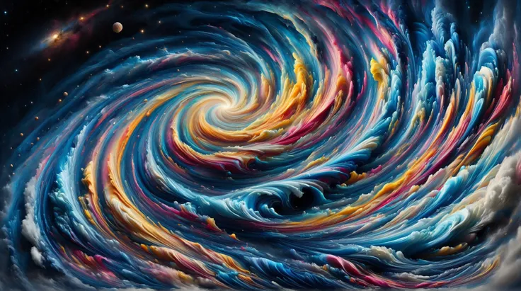 appears to form a nebula, An abstract ais-acrylicz vortex of cosmic colors set in deep space 
