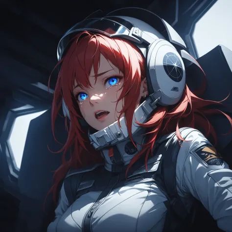  ((extreme quality)), ((Masterpiece)), (( Enrich the picture, Masterpiece level quality)), red hair , Mid-length Layers hair , medium breasts , blue eyes , fierce woman , extreme eyes details, raw 4k, perfect proportions , extreme hair detailed, extreme cl...