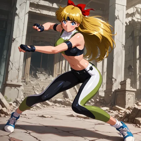 masterpiece, amazing quality, best quality, ultra-detailed, 8K, illustration, clear skin, ultra-detailed-eyes, soft skin, very awa, very as2, shiny skin, shiny hair, soft body, 90's style, official art, minako aino, blonde hair, blue eyes, hair bow, half u...