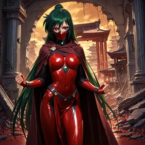 masterpiece, amazing quality, best quality, ultra-detailed, 8K, illustration, clear skin, ultra-detailed-eyes, soft skin, very awa, very as2, shiny skin, shiny hair, soft body, 90's style, official art,setsuna meiou, long hair, red eyes, very long hair, gr...