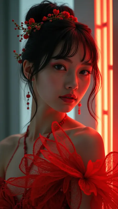 prompt: 「a world of colors where negative and positive are reversed。So、Has a silhouette like a shadow、A woman wearing a dress made of material that absorbs light smiles。」
Elements of Bauhaus Aesthetics: Color Theory、Reversal of form、visual experiment。
Nis...