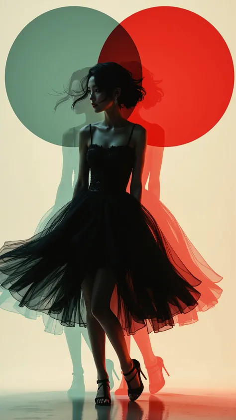 prompt: 「a world of colors where negative and positive are reversed。So、Has a silhouette like a shadow、A woman wearing a dress made of material that absorbs light smiles。」
Elements of Bauhaus Aesthetics: Color Theory、Reversal of form、visual experiment。
Nis...