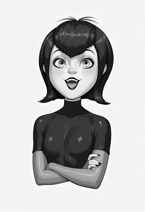 disney pixar style, black and white led pencil art style, mavis dracula,  hotel transylvania,  white background,