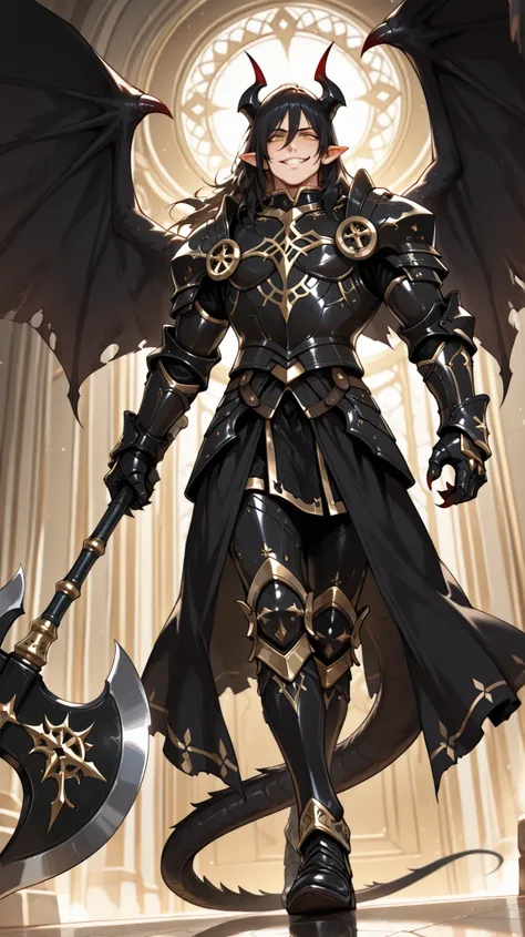 (masterpiece, best quality: 1. 3), highres, 8K, CG, (((Anime))), (1 male), lean body, ((masculine)), (floating in the air), weredragon, japanese anime style, glossy black, shiny black leather, ((beautiful golden eyes, finely detailed eyes, bright eyes, ver...