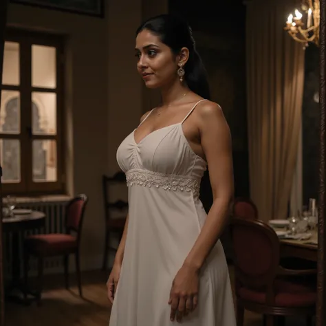 too close photo,An Indian past time sexy 35s age queen,she is wearing expensive small strap knee length short white queen's soft and transparent night gown,she hasn't makeup she is natural beauty queen,she has minimalist  jewelrys,she has sexy figure and f...