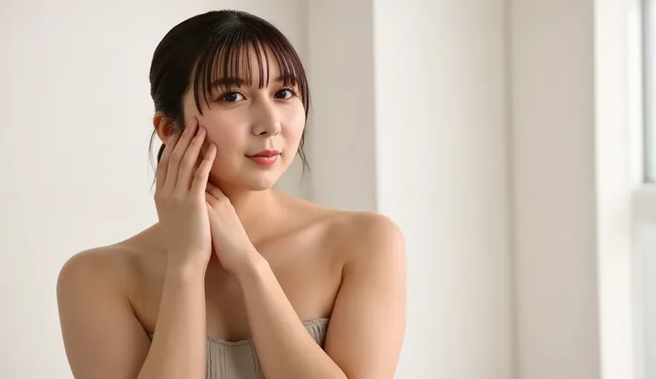 (curve body)(Big Breasts:1.5)、thin waist、Moka Kamishiraishi  completely naked、Nipples、Armpit hair、 Armpit hair、Side show、Armpit fetish、Armpit、high image quality