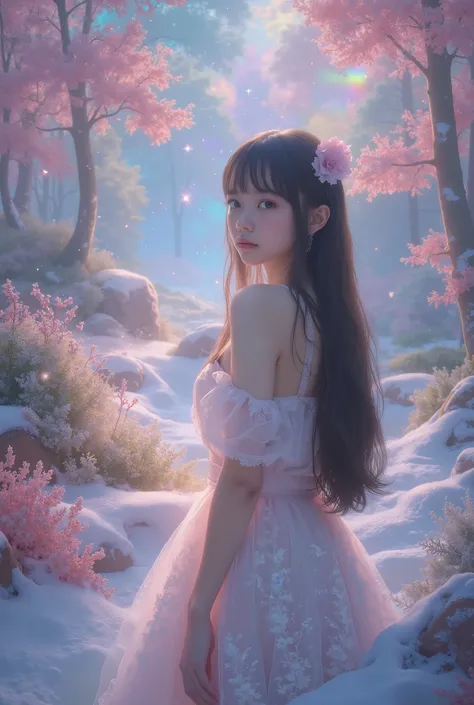 (Fluorescent color:1.4),(translucent:1.4),(Retro Filter:1.4), (fantasy:1.4), キャンディー ワールド ディズニー ランド エーテリアル ソフト フラフィー ソフト ランドスケープ フォレスト スノーアバター パステル ピンク スカイ グリーン ブルー スパークル エーテリアル ライト パステル fantasy ライト レインボー スター ダイヤモンド スパークル ジェムストーン バックグラウンド ハイパー リアリスティック ウルトラ...