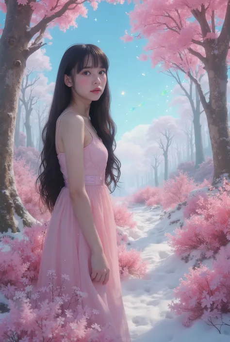 (Fluorescent color:1.4),(translucent:1.4),(Retro Filter:1.4), (fantasy:1.4), キャンディー ワールド ディズニー ランド エーテリアル ソフト フラフィー ソフト ランドスケープ フォレスト スノーアバター パステル ピンク スカイ グリーン ブルー スパークル エーテリアル ライト パステル fantasy ライト レインボー スター ダイヤモンド スパークル ジェムストーン バックグラウンド ハイパー リアリスティック ウルトラ...