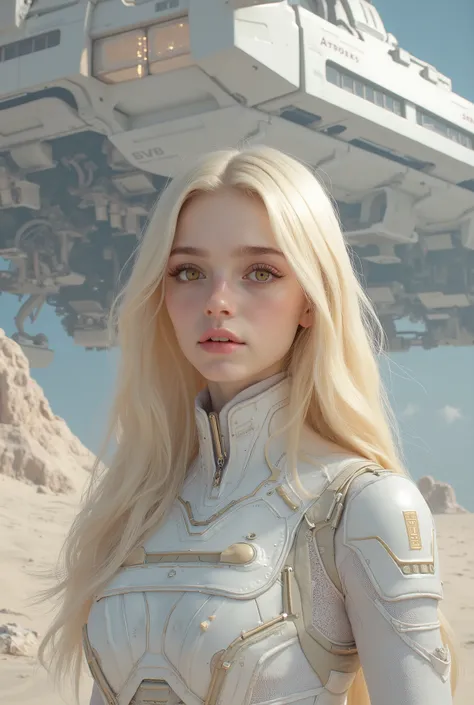 (young girl, , blonde hair, photorealistic, pale skin), (Yellow (eye:1.2)), (slim figure:1.3), (fantasy space suit), beautiful face, left and right name color, Greg Latkowski wearing a super swimsuit, wlop and Sam Kuvshinov, (long hair), Blonde eyelashes...