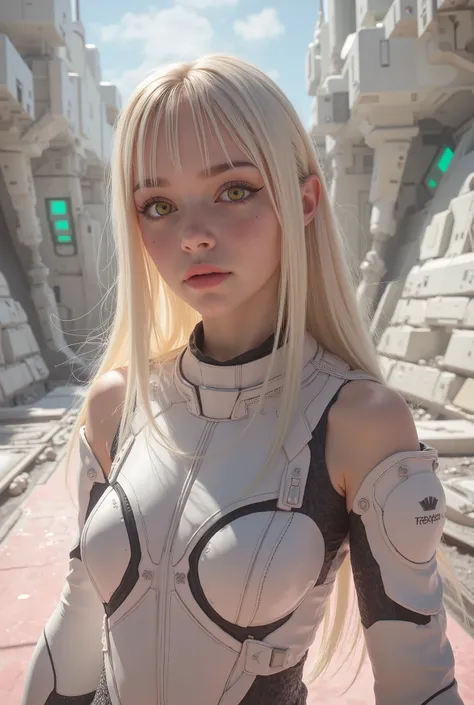 (young girl, , blonde hair, photorealistic, pale skin), (Yellow (eye:1.2)), (slim figure:1.3), (fantasy space suit), beautiful face, left and right name color, Greg Latkowski wearing a super swimsuit, wlop and Sam Kuvshinov, (long hair), Blonde eyelashes...
