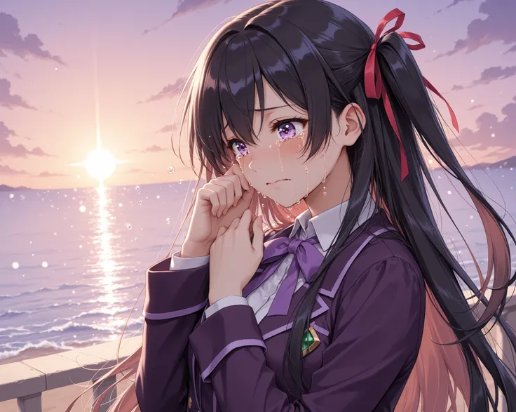 girl about 18 years old crying sea garden night