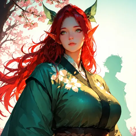 1 girl, solo, score_9, score_8_up, score_7_up, source_anime, TakashiroHiroko ,(!!sharp long elfs ears!!, !! red hair!!, !!long hair!!, separete bang), long elf ears, Extremely detailed, ambient soft lighting, 4k, perfect green eyes, a perfect face, perfec...