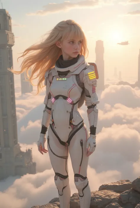 (young girl, , Blonde Hair, Photorealistic, pale skin), (Yellow (eye:1.2)), (slim figure:1.3), (fantasy space suit), Beautiful Faces, symmetrical faces, Greg Latkowski, wlop and Sam Kuvshinov, (long hair), Blonde eyelashes, big iris, Large pupils , full ...