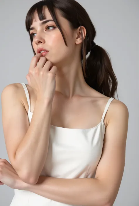 ((top quality)), (Details:1.2), 3d, An absurd resolution, high definition, (Masterpiece:1.2), ultra detail, a beautiful girl is worried about the smell of her armpits, lifts her arm and smells her armpit, (sniffing with her nose in her armpit:1.6), hyper d...