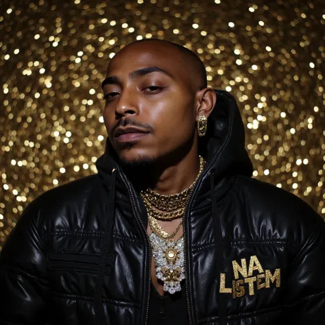 A drone shot of persin Nztykle as a Bald ebony Masculine Male Thug Hoodlem savage in screen ::1 grab footage of a video in the style of travis Scott psychadelic Thumbnail splash screen cover a Hype Williams gangster Rap music video directed by wearing a gu...