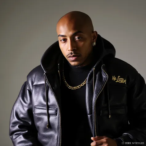 A drone shot of persin Nztykle as a Bald ebony Masculine Male Thug Hoodlem savage in screen ::1 grab footage of a video in the style of travis Scott psychadelic Thumbnail splash screen cover a Hype Williams gangster Rap music video directed by wearing a gu...