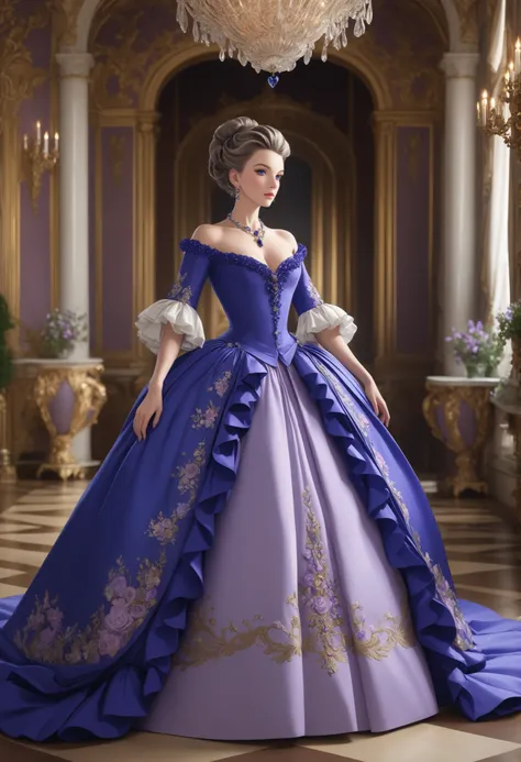 (((Best quality, 8k, Masterpiece: 1.3)), ((best quality)), ((masterpiece)), (detailed), perfect face, sharp detailing, A noblewoman from 18th-century France, facing directly forward, making eye contact with the viewer. She is wearing a luxurious Rococo-sty...