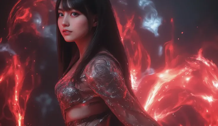 Sexy and Seductive Satanic Girl with a Stunningly Gorgeous, Beautiful, and Perfect HR Gigger Tattoo, perfect face, Super Detailed Vivid Eyes, big breasts, full body image, nude, Neon Ruby,