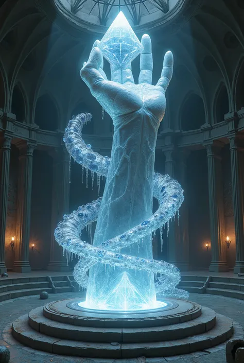 magic crystal freezing a piece of giant arm