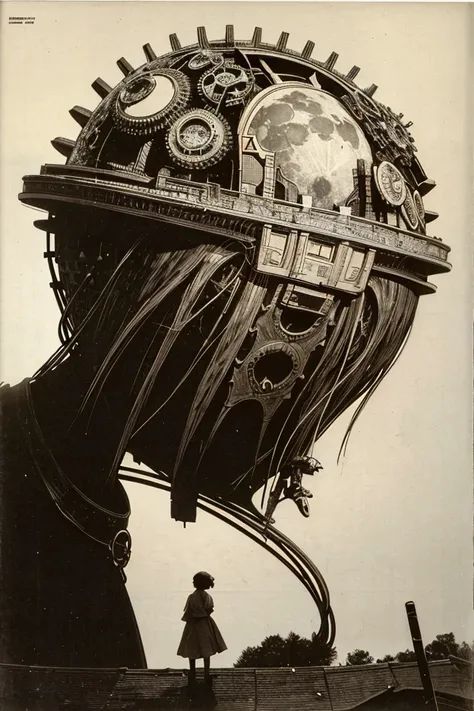 Tatsuyuki Tanaka, Fernando Krahn, Winsor McCay, Taiyo Matsumoto, Anton Pieck, Surrealism, Mystery, Weird, Outlandish, Fantasy, Sci-Fi, Japanese Anime, Mainsprings and gears are falling from the broken moon that crashed. A beautiful high school girl looks d...