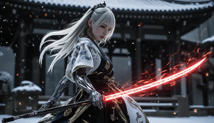 (Grand Prix winning combat movie scene rendered in 8K resolution)、(masterpiece)、 moonlight 、 excited 、((Full body illustration 1 .5))、((Figure pulling out a sword ))、 wide full shot 、 photorealistic, 高精細CG, best image quality, 8k, HQ, is extremely fine,...