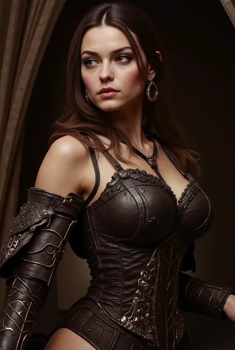(Extremely detailed, masterpiece, best-Quality), Gothic style, intense lighting, Cyberpunk armor. A girl.. Light from Caravaggio. Rococo composition., (large breasts:1.4), ((sexypose, sexy clothes)), (skin texture:1.1), (highly detail face:1.1), High detai...