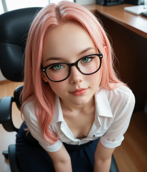 1 girl, , 18 years old, Sakura Haruno, youthful, skinny, tall, long pink hair, long hair, college girl vivid green eyes, small breasts, small waist, small ass, with freckles, with black eyeliner, young looking, cute face, blush, hot body, most beautiful gi...