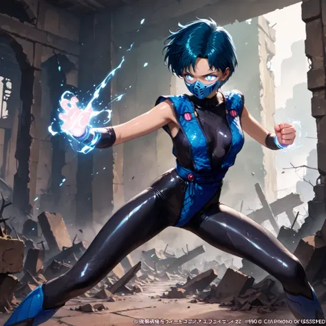 masterpiece, amazing quality, best quality, ultra-detailed, 8K, illustration, clear skin, ultra-detailed-eyes, soft skin, very awa, very as2, shiny skin, shiny hair, soft body, 90's style, official art, ami mizuno, blue eyes, blue hair, short hair, parted ...