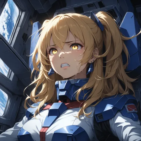  ((extreme quality)), ((Masterpiece)), (( Enrich the picture, Masterpiece level quality)), golden hair , Mid-length Layers hair, medium breasts , golden eyes , fierce woman , extreme eyes details, raw 4k, perfect proportions , extreme hair detailed, extrem...