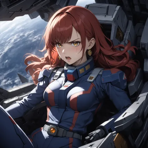  ((extreme quality)), ((Masterpiece)), (( Enrich the picture, Masterpiece level quality)), red hair , Mid-length Layers hair, medium breasts , golden eyes , fierce woman , extreme eyes details, raw 4k, perfect proportions , extreme hair detailed, extreme c...