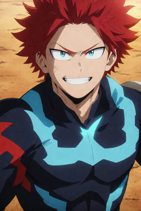 (masterpiece, best quality, anime, anime coloring:1.3, superhigh res, superdetailed). ((1boy, 22-years-old, slightly disheveled red hair, turquoise eyes, very confident expression, blue flames on his shoulder)) Afternoon, detailed anime lighting, colorfull...