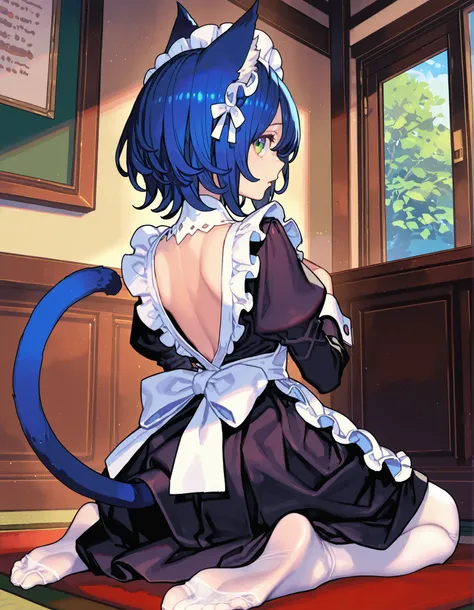 masterpiece,top quality, best quality, beautiful and aesthetic, extreme detailed, highest detailed ultra-detailed, highly detailed CG illustration, an extremely delicate and beautiful, (hungry clicker:0.9),(enkyo yuuichirou:0.9),from behind, a cat girl se...
