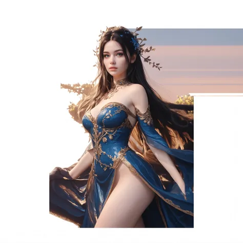 Front view of a woman，Extra large cup， are perfectly detailed，has exquisite facial features， Clothes are exquisite ，forest background， Game Character Design ，3D Rendering