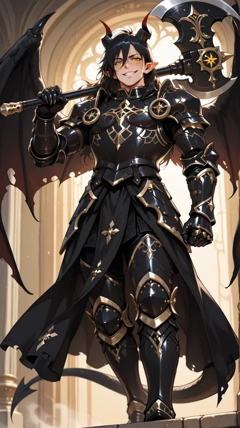 (masterpiece, best quality: 1. 3), highres, 8K, CG, (((Anime))), (1 male), lean body, ((masculine)), (floating in the air), weredragon, japanese anime style, glossy black, shiny black leather, ((beautiful golden eyes, finely detailed eyes, bright eyes, ver...