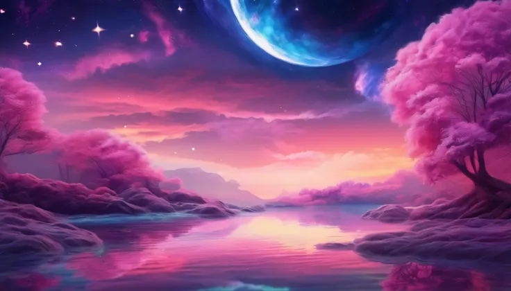 Woman dreaming in a beautiful galaxy ,Soft and surreal colors,(best quality,4K,high resolution:1.2),ultra detail,Impressionist style,Night sky full of stars,Dreamy Atmosphere,Gentle Moonlight,Cosmic Pattern,peaceful atmosphere,Subtle Transitions ,Sublime ...