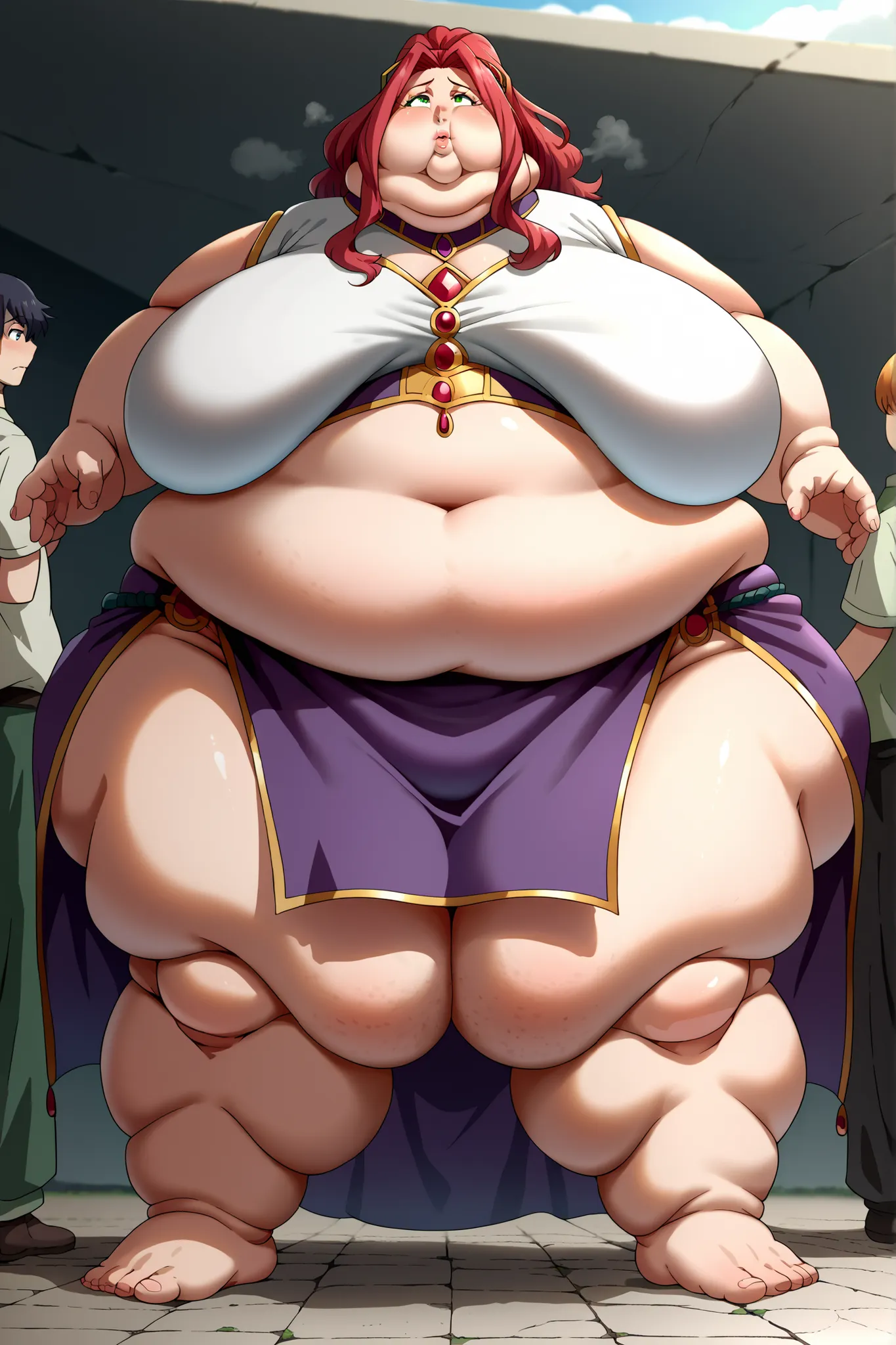 Fat_neck , Fat head , eyes with crushed cheeks , nose with crushed cheeks , mouth with crushed cheeks , chin roll , chubby, obesity, chubby, shortness of breath, Wide angle , Ultra-detailed illustration , masterpiece , top quality, fat, chubby, obese, fabr...
