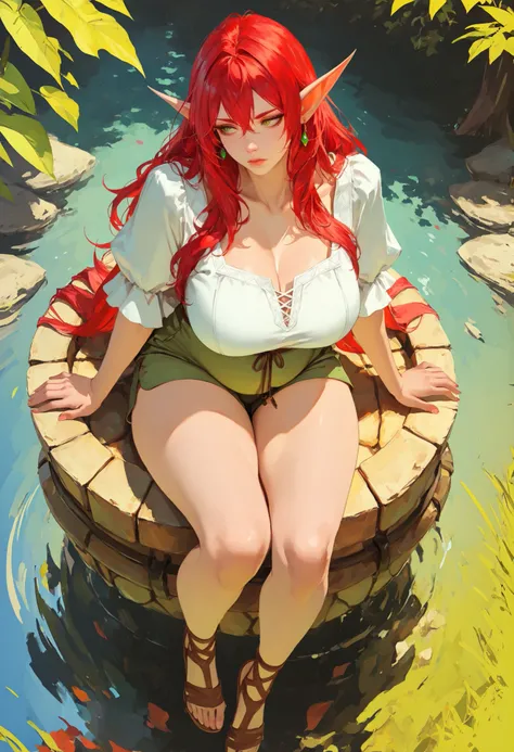 score_9, score_8_up, score_7_up, score_6_up, score_5_up, score_4_up, source_anime ,  TakashiroHiroko ,(!!sharp long elfs ears!!, !! red hair!!, !!long hair!!, separete bang), long elf ears, green eyes, detailed eyes, well-aligned eyes,  pointy ears, 1girl,...