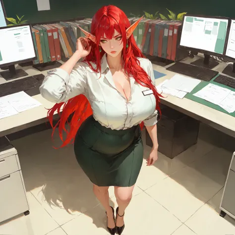 score_9, score_8_up, score_7_up, score_6_up, score_5_up, score_4_up, source_anime ,  TakashiroHiroko ,(!!sharp long elfs ears!!, !! red hair!!, !!long hair!!, separete bang), long elf ears, green eyes, detailed eyes, well-aligned eyes,  pointy ears, 1girl,...