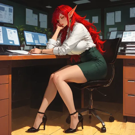 score_9, score_8_up, score_7_up, score_6_up, score_5_up, score_4_up, source_anime , TakashiroHiroko ,(!!sharp long elfs ears!!, !! red hair!!, !!long hair!!, separete bang), long elf ears, green eyes, detailed eyes, well-aligned eyes,  pointy ears, 1girl, ...